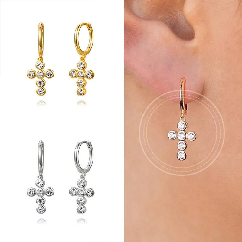 Boucles d'oreilles croisées en argent Sterling et cristal de zircone blanc, cerceau Huggies exquis, bijoux de mariage coréens pour femmes, Huggie271n