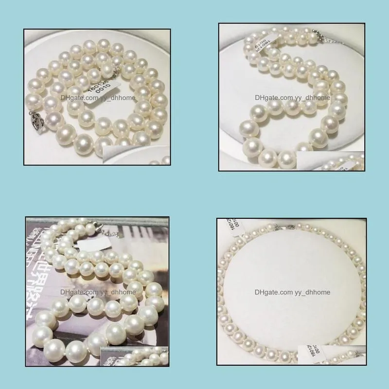 10-11mm Natural White Pearl Necklace 18 Inch Beaded Necklace 925 Silver Clasp