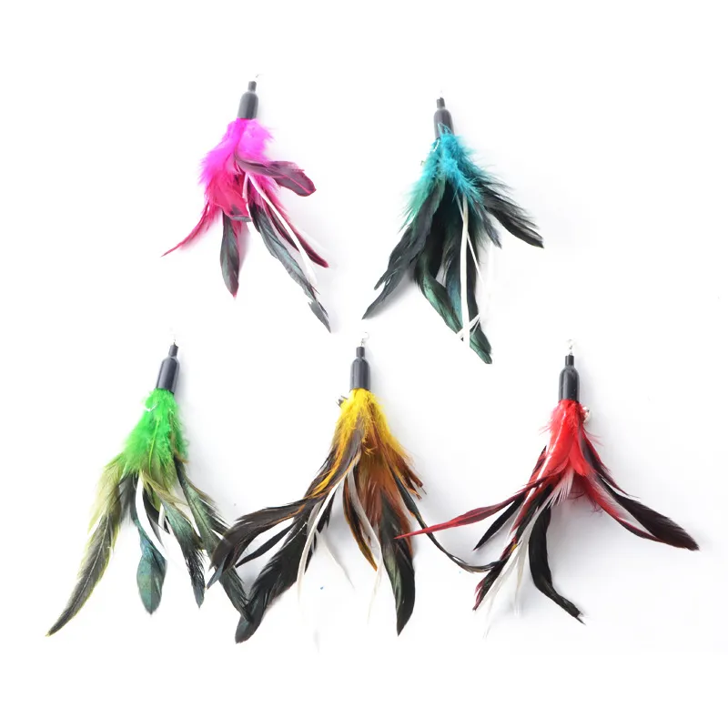 Jouet en plumes colorées pour chats, pendentif en plastique, bâton de chat créatif et amusant, tête de remplacement, produits pour animaux de compagnie