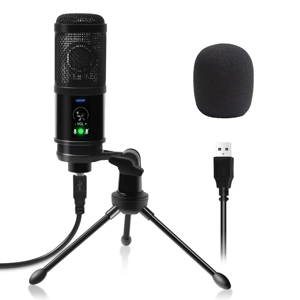 Mikrofon USB 192 KHz / 24 Bits Kondensor Mikrofon för PC MicroFono Cautoid Plug and Play för Live Streaming Popcast-spel
