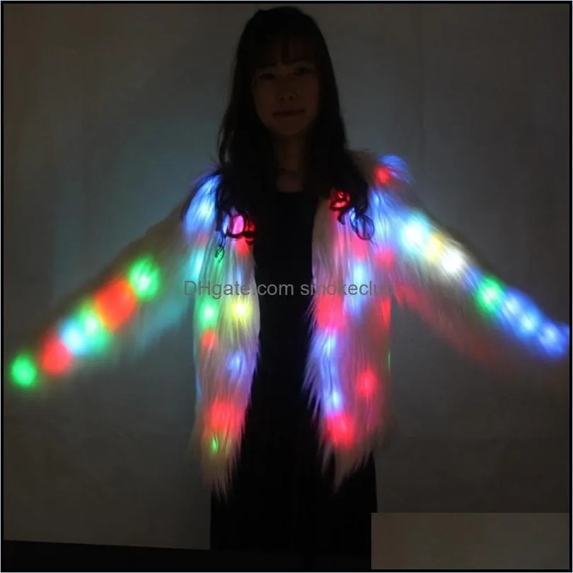 Party Decoration Led Light Shining Faux Fur Coat Decorative Overcoat Dance Christmas Jacket For Dancer Singer Star Nightclub