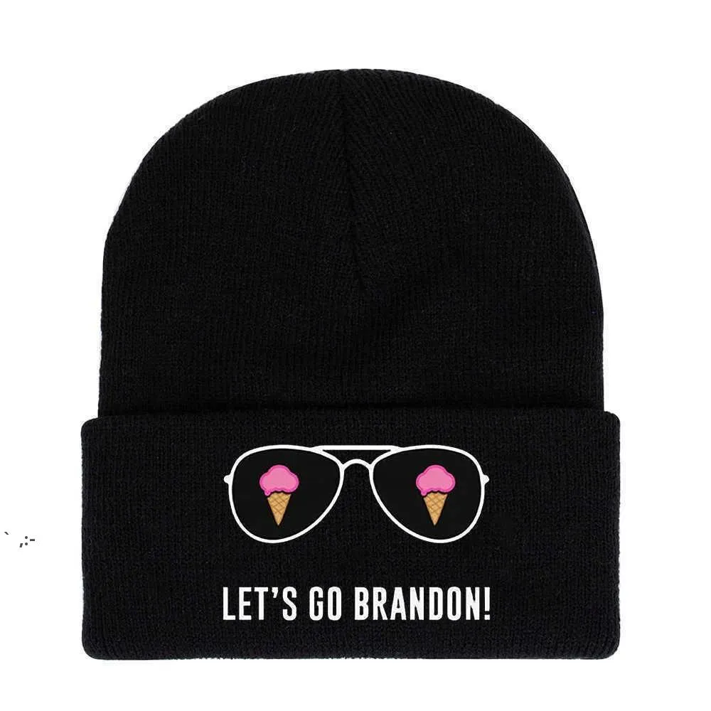 Låt oss gå Brandon svart stickad hatt vinter varma bokstäver tryckta mode virka hattar sportcykleringar unisex beanie skalle kepsar ccb11984