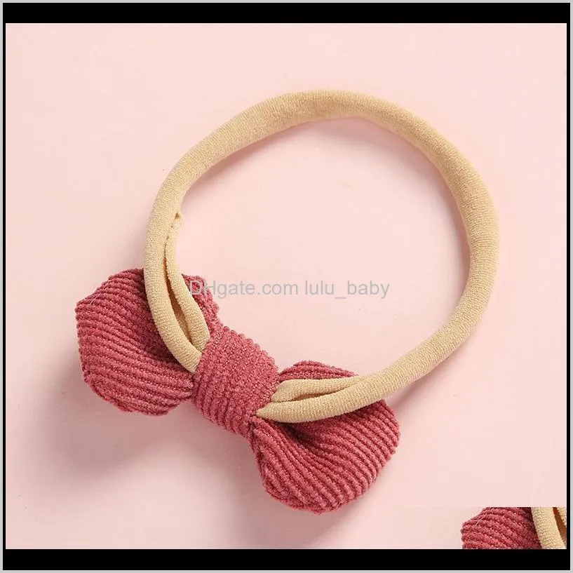 20 pcs/lot, soft corduroy knot bow nylon headbands or hair clips, baby shower gift y200710