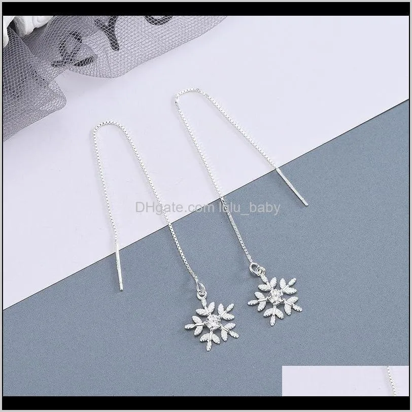 s925 silver japanese and korean small  diamond inlaid snowflake ear line light luxury style temperament show face tassel earrings
