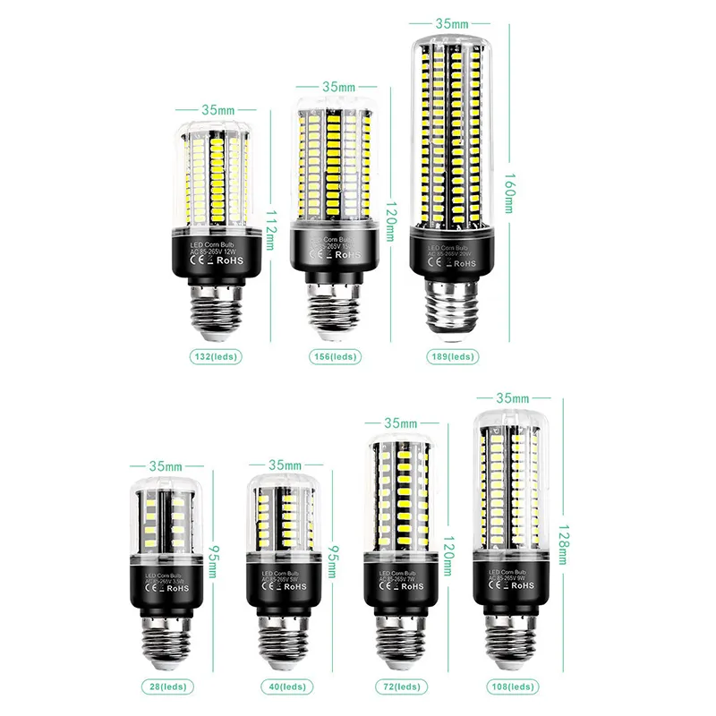 E27 E14 Lâmpada de bulbo de milho 85-265V 28 40 72 108 132 156 189LEDS Luz de poupança de energia 5736SMD