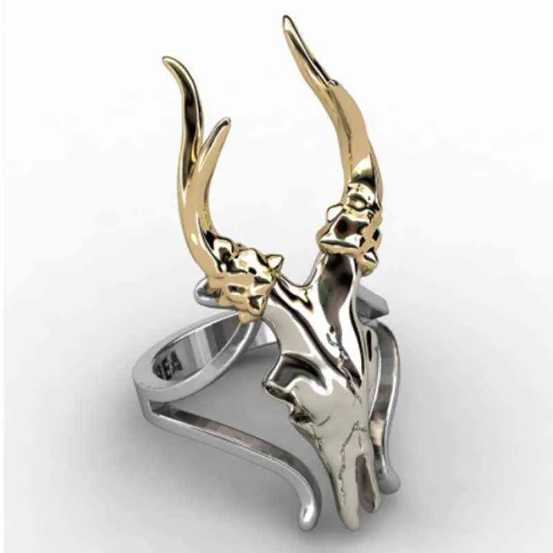 Fashion Animal Ring Punk Skull Deer Head Ring for Men's Jewelry Gift G1125