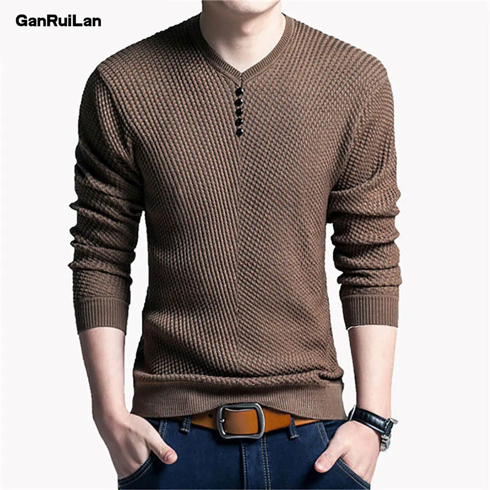 Trui mannen casual v-hals trui mannen herfst slim fit lange mouw shirt heren truien gebreide kasjmier wol trekhomme 210518