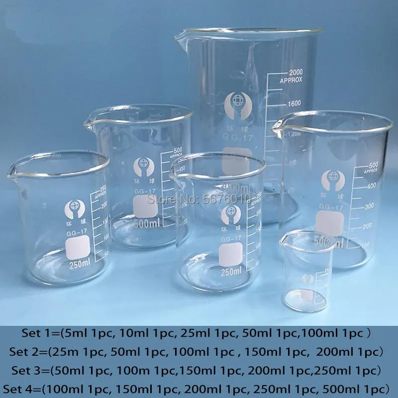 wholesale High-quality 1set Lab Borosilicate GLass Beaker All Sizes Equipment Pyrex Measuring Cup Supplies