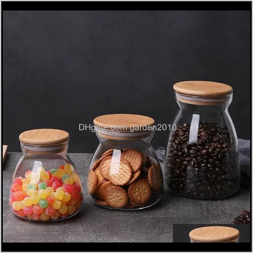 500ml small glass jar with bamboo lid cover organizer containers for kitchen storage bottle candy  spices coffee bean