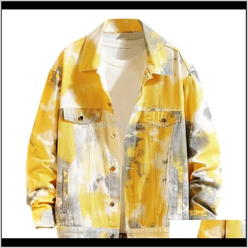 men jacket street art tie-dye male jacket casual autumn&winter long sleeve single breasted sweatshirt outwear coat