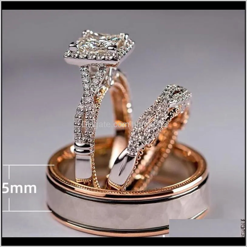 jewelry 925 sterling silver&rose gold fill princess cut white topaz cz diamond women wedding band ring gift wjl1125