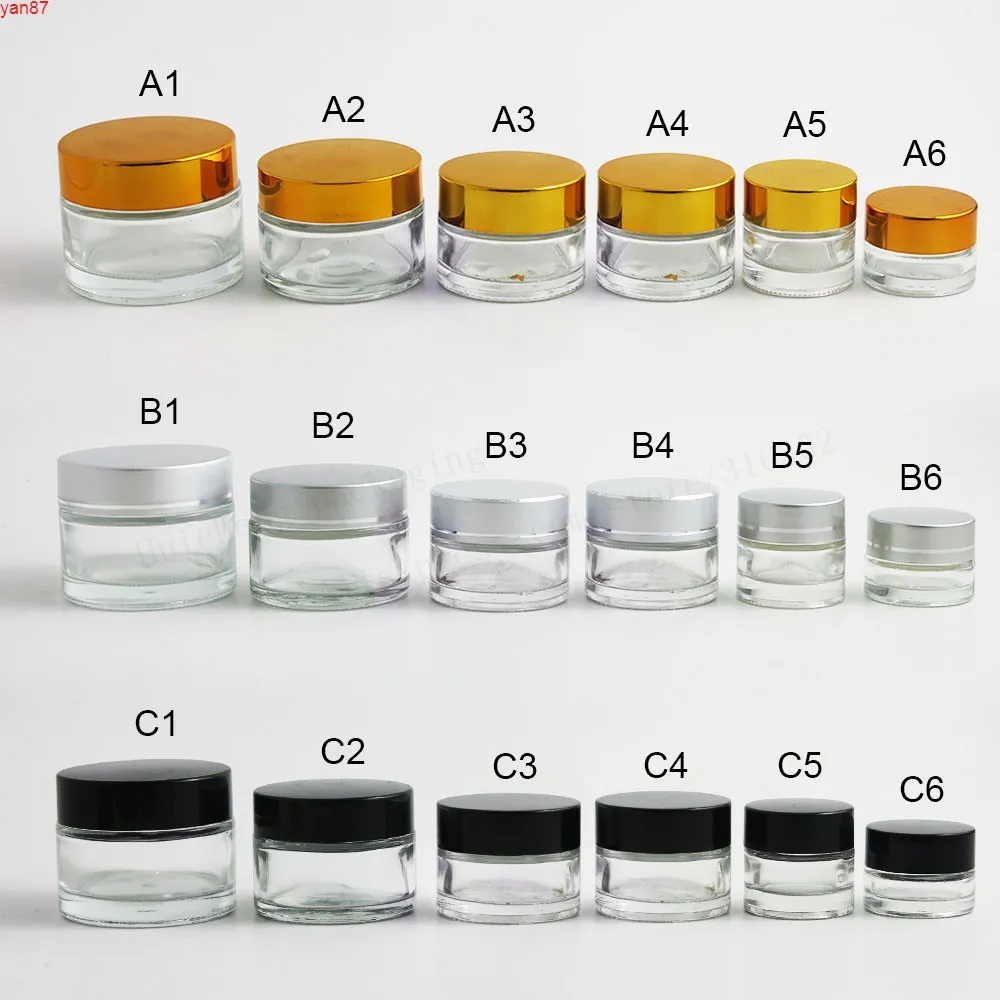 12 x 5g 10g 15g 20g 30g Travel Mini cream glass jar clear container with gold black silver cap Cosmetic Packaginggoods qty