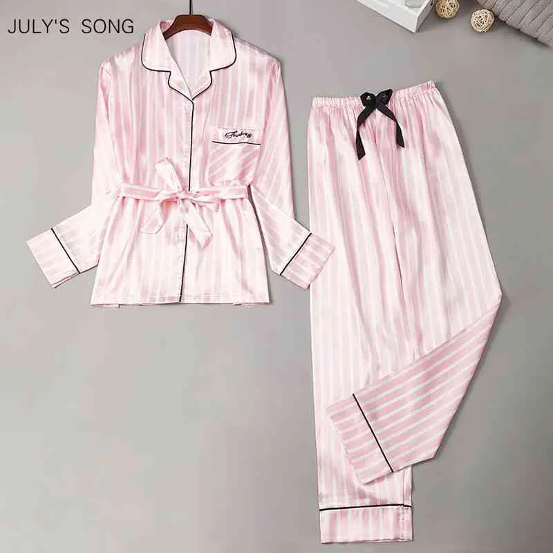JULY'S SONG ensemble pyjama en fausse soie pour femmes, 2 pièces, rayures en Satin, imprimé à pois, vêtements de nuit, manches longues, vêtements de maison, automne