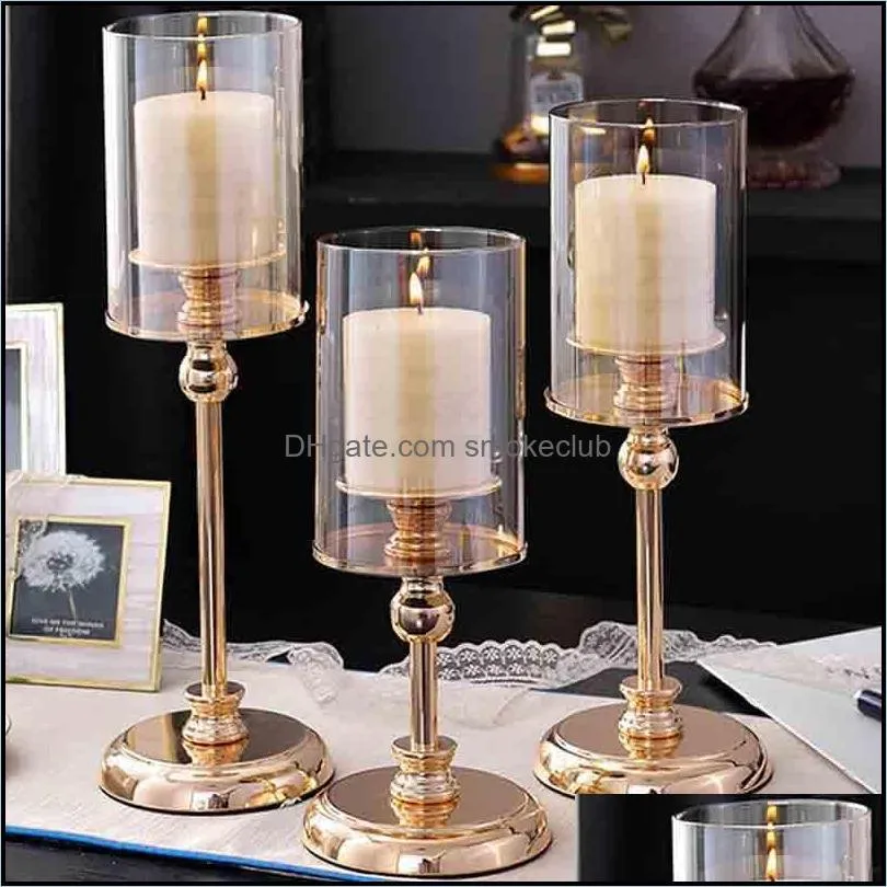 Candle Holders Gold Metal Pillar Centerpieces Table Mantel Fireplace Decor Candlestick Nordic Home
