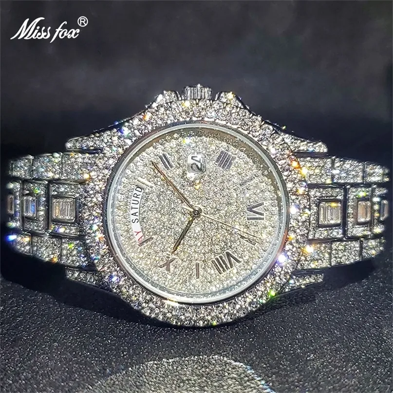 Relogio Masculino Luxury Miss Ice Out Diamond Watch Multifunction Day Datum Justera kalenderkvartsur för män DRO 220225