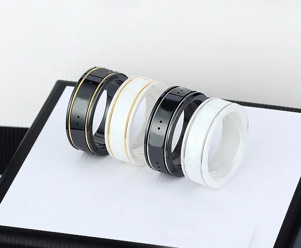 Ceramic Band Rings Black White for Women Men jewelry Gold Silver Ring with box