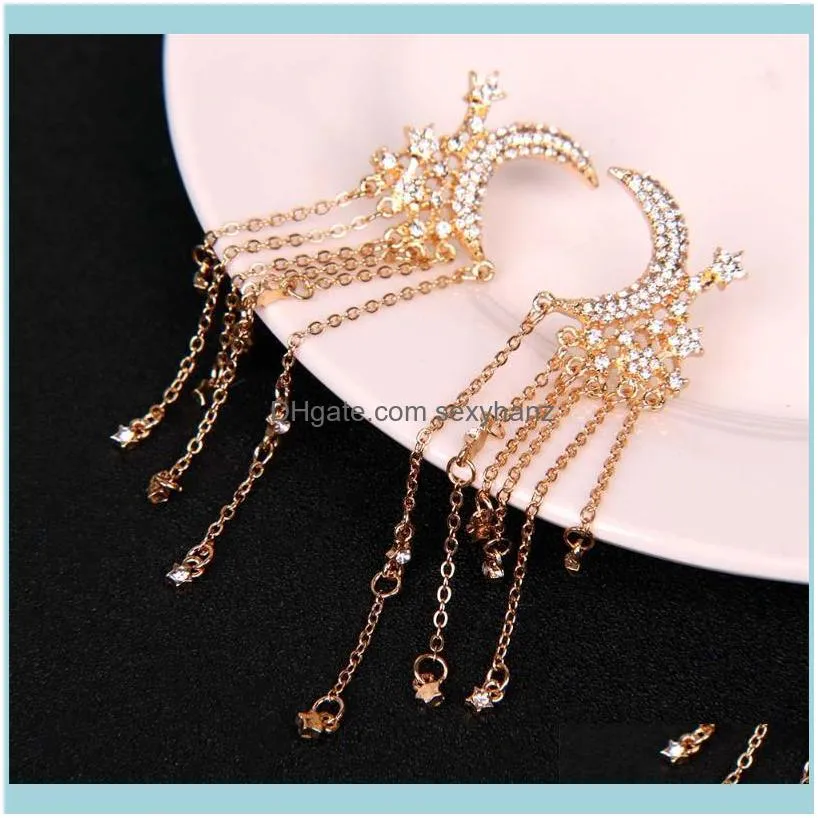 Shining Star Moon Shape Drop Earrings Multi Layer Tassel Crystal Dangle Earring Women Wedding Party Jewelry Fashion Gift & Chandelier