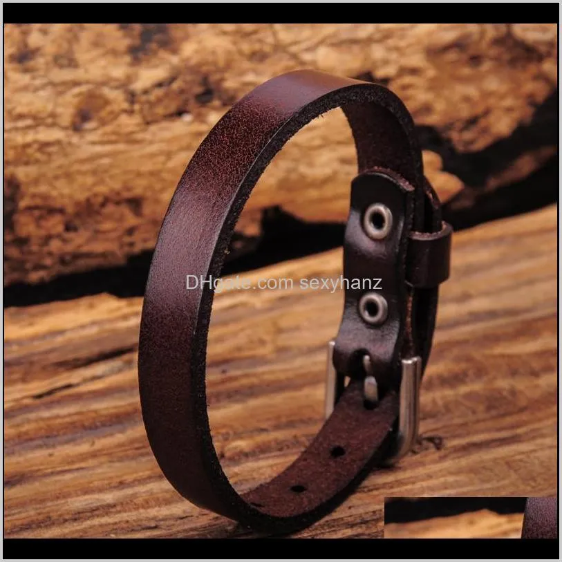 g458 dark brown simply cool single wrap genuine leather bracelet buckle cuff men`s