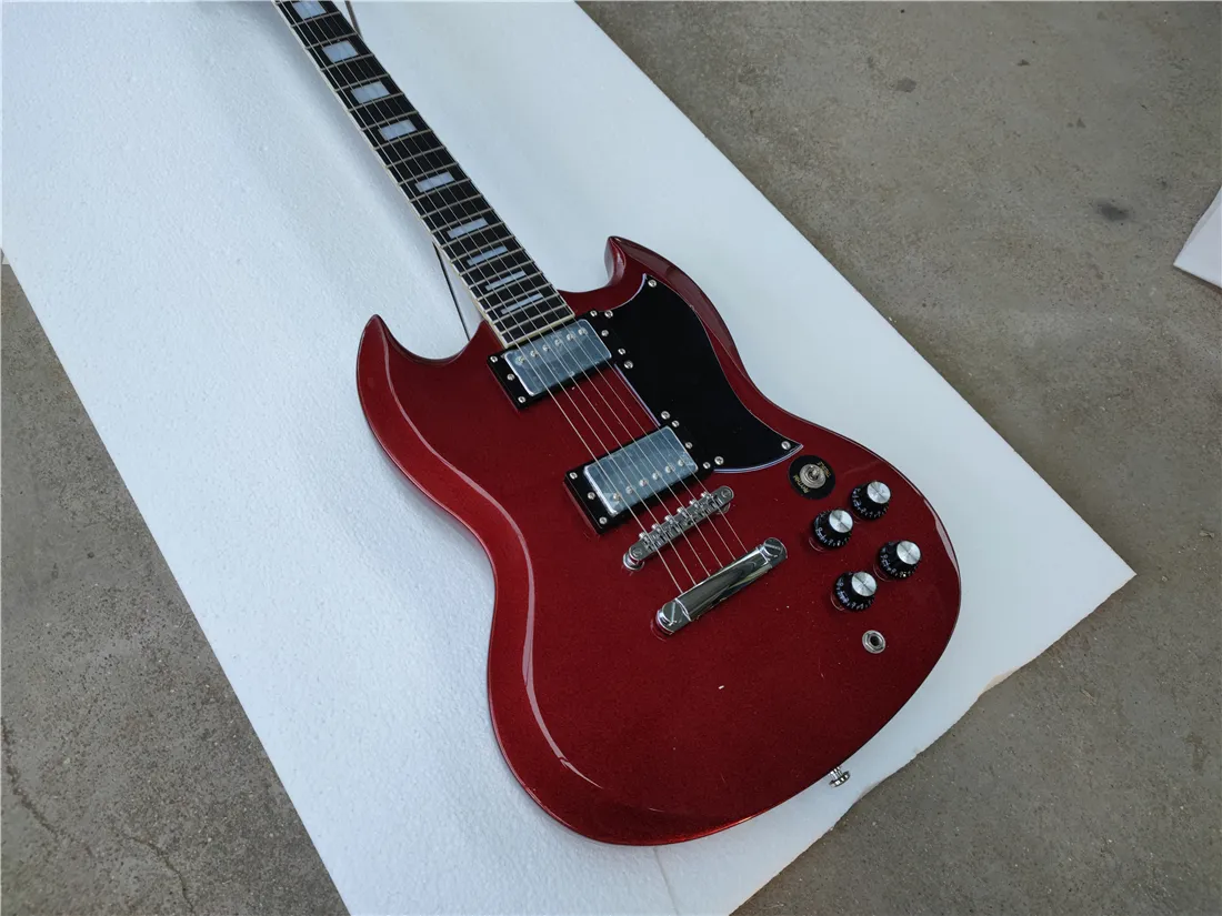 DHgate Custom Metallic Red SG Electric Guitar with Rosewood Fretboard Angus Young Signature Model Sparkling Guitar High Quality Sound Musical Instruments