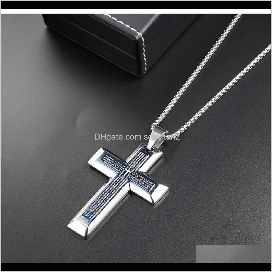 Halsketten Anhänger Schmuckmänner Kreuz Anhänger Halskette Edelstahl Sier Kette Modeschmuck Blau Schwarz Doppelte Bibel Design Punk Hip Ho