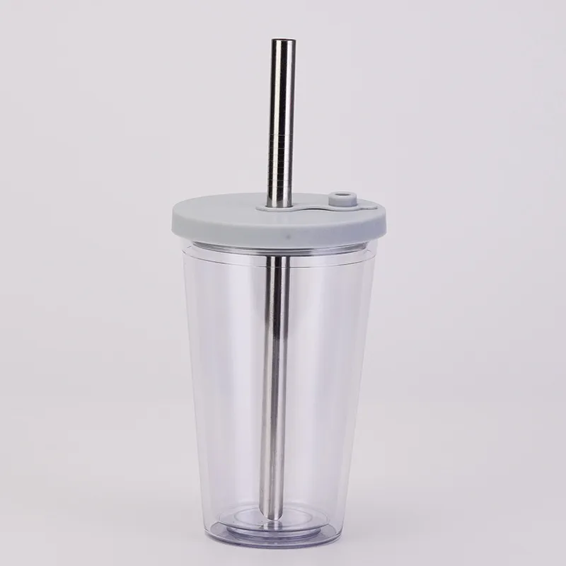 Reusable Boba Cup 16OZ Double Wall Thick Plastic Tumbler Leak Proof Design Bubble Tea Mug