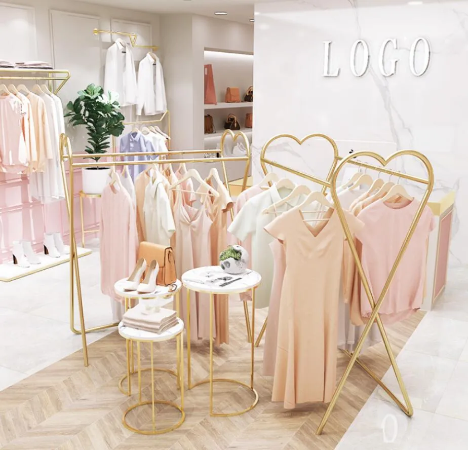 Negozio di abbigliamento Scaffali a isola centrale a doppia fila Mobili commerciali Espositore per vetrine tipo pavimento Negozi di abbigliamento per