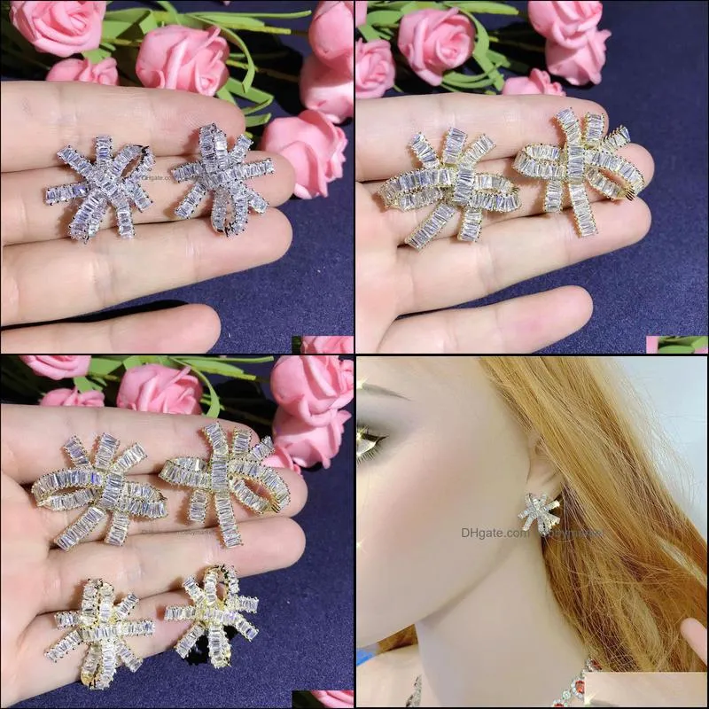 Anti-allergy shinning bowknot design lady stud earrings sweety fashionable Korean stylish jewelry trend 210323