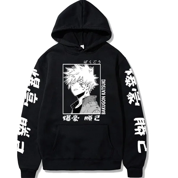 2020 Harajuku My Hero Academia Sudaderas con capucha Hombres Mujeres Sudadera de manga larga Bakugou Katsuki Anime Manga Sudaderas con capucha negras Tops Ropa Y0809