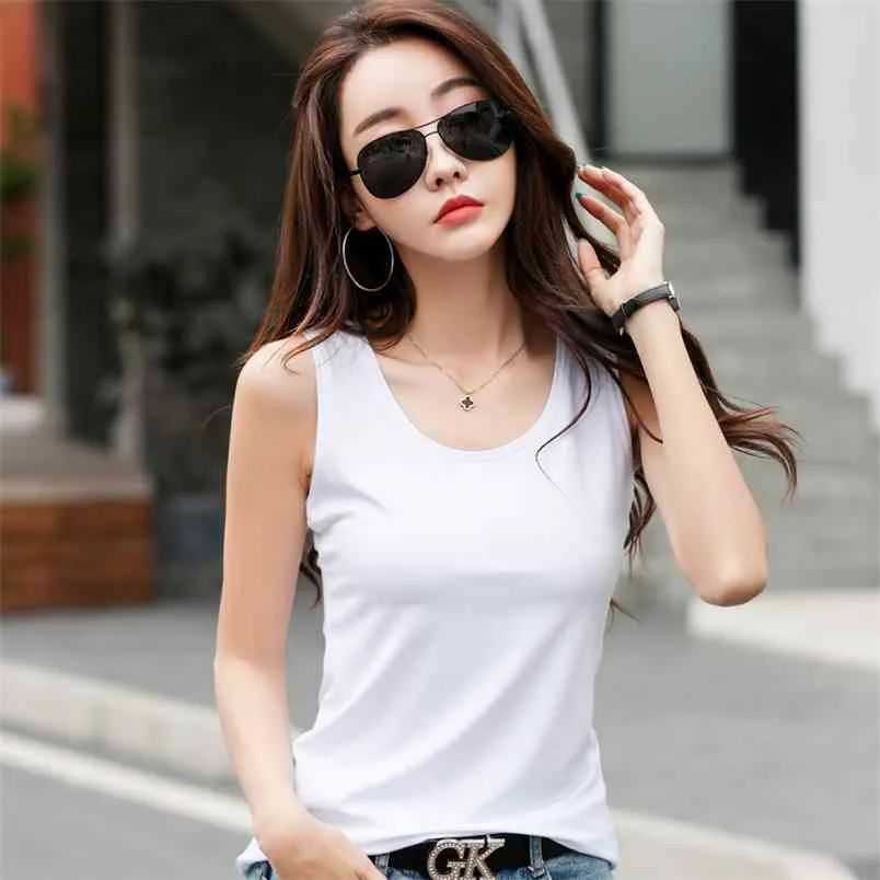 WWENN Plus Size Women Summer Tank Tops Sleeveless Slim fit Korean Tee Ladies Round Neck Vest Camisole Cotton Thin 210507