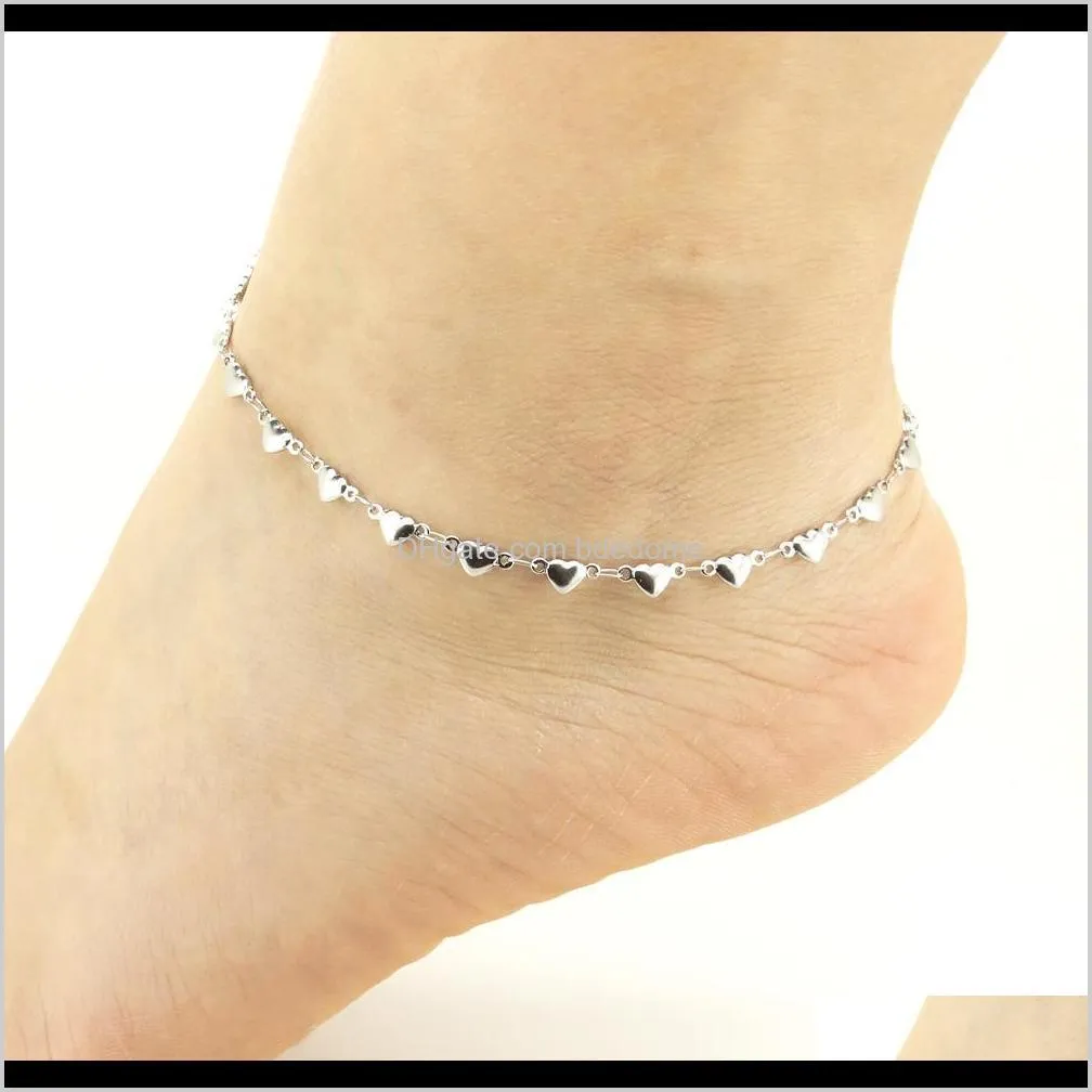 fashion jewelry ankle bracelet smooth heart charm waterproof stainless steel anklets 9