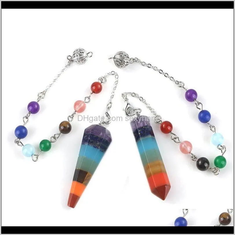 7 chakra pendulum natural stones reiki charm healing gems pendants for dowsing divination women men wicca pendulo stone qylsim