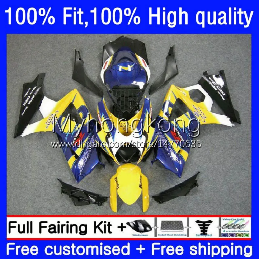 Injektionsformmissioner för Suzuki GSXR 1000 CC 1000CC Yellow Blue 2007-2008 Bodys 27No.22 GSX-R1000 GSXR1000 K7 07 08 GSXR-1000 GSXR1000CC 2007 2008 OEM Bodywork