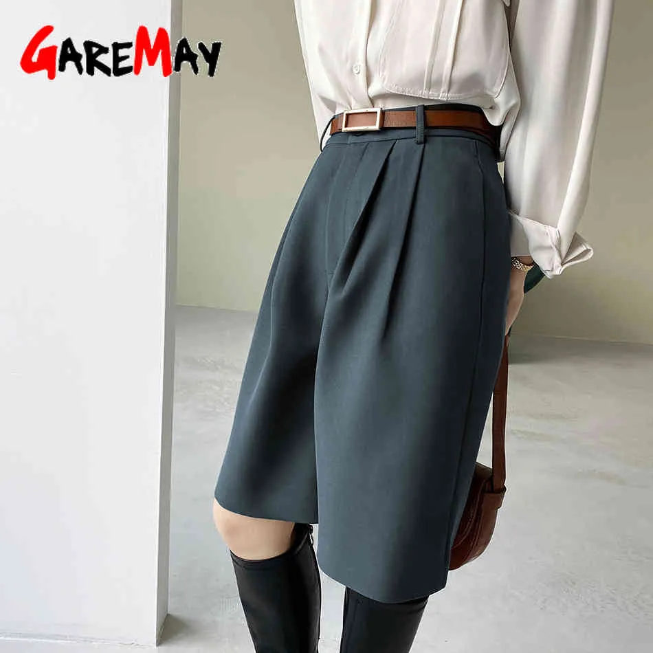 Women's Suit Shorts with High Waist Summer Chic Loose Long Wide Leg Casual for Women 210428