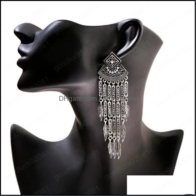 Silver Color Long Leaf Jhumka Earrings For Women Geometric Indian Jewelry Gold Tassel Dangling Earrings Turkey Jewelry