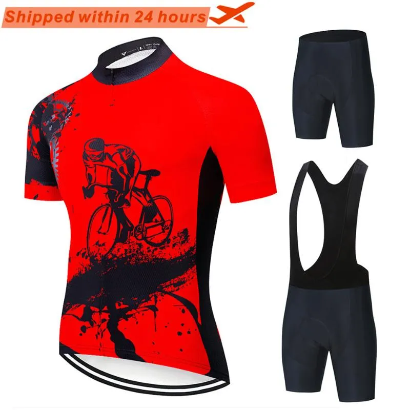 Maillot de cyclisme de l'équipe professionnelle de vélo, ensemble de vêtements respirants pour hommes, chemise à manches courtes, cuissard à bretelles, ensembles de course 19D