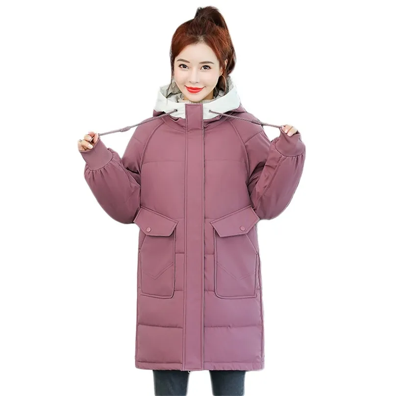 Wintermantel Frauen lose weiß grün M-3XL plus Größe mit Kapuze Daunen Baumwolljacken koreanische Mode Langarm Parkas LR936 210531