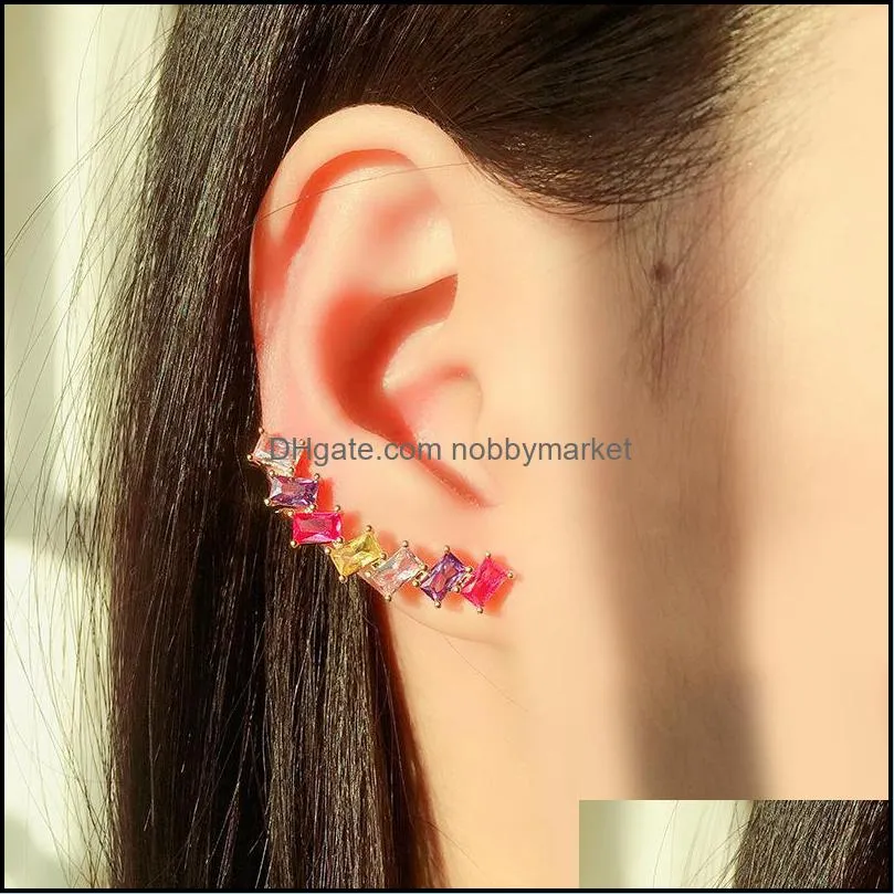 Stud EYIKA Multicolor Clear Zircon Earring Gold Black Silver Plated Clip Ear Cuff Pendientes Mujer Charm Crystal Jewelry