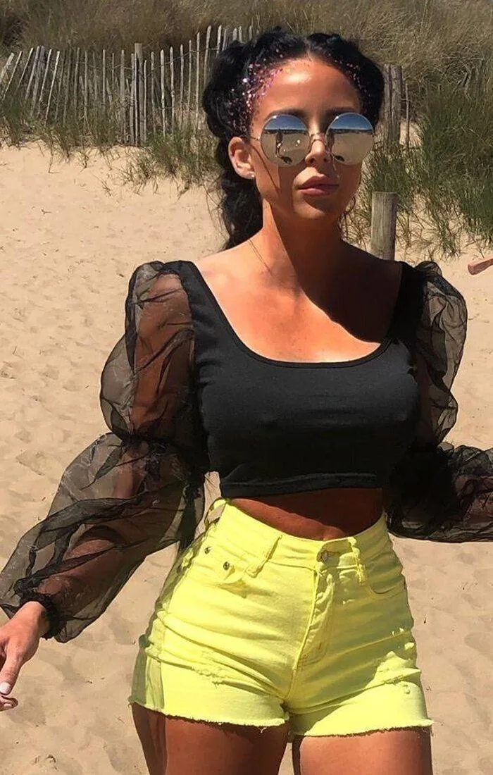 White mesh hotsell puff sleeve top