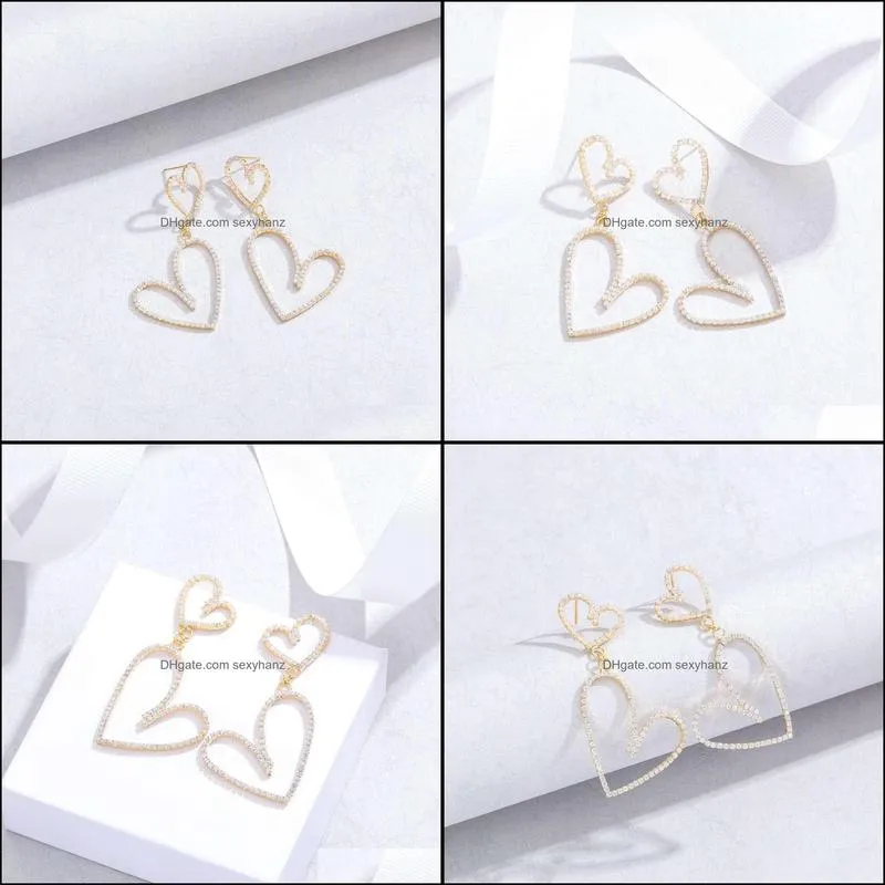 S925 silver needle super sparkle zircon Love Earrings feminine style long Fashion Japanese and Korean simple personality