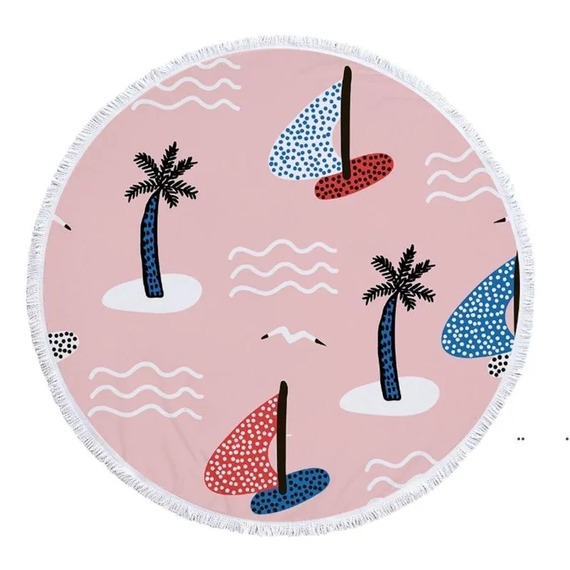 Nouveau gland serviette de plage cocotier imprimé tapisserie polyester couvertures de plage gland femmes châle yoga tapis pique-nique tapis 10 designs EWE7555