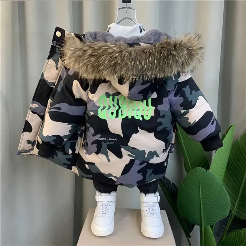 2 3 4 5 6 7 8 lat Toddler Boys Camouflage Fur Coolte Płaszcze Zimowe Przebranie Kurtka Dzieci Odzież Odzieży Outfits 211203