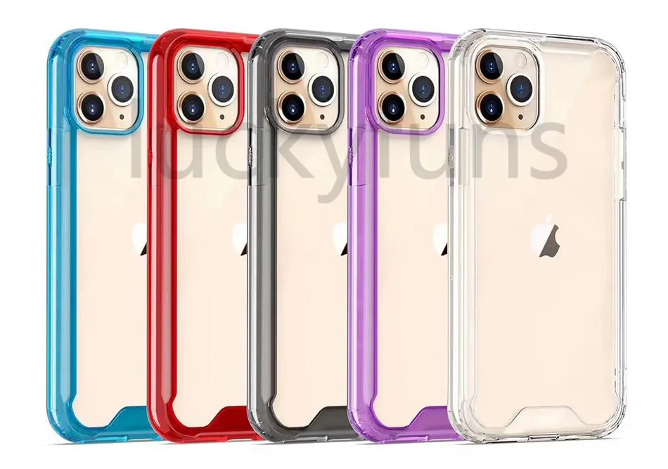 Coques de téléphone antichoc en acrylique transparent TPU PC pour iPhone 12 Mini 11 Pro Max XR XS 6 7 8 Plus Coque Samsung Note20 S20 Ultra transparente