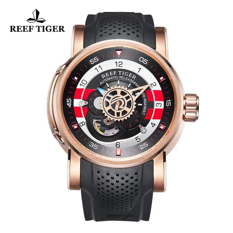 Reef Tiger/RTブランドデザイナースポーツメンズウォッチラグジュアリーローズゴールドケース防水自動メカニカルリロJMBRE腕時計
