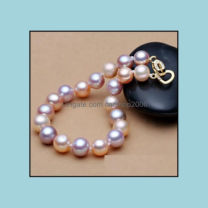 8-9MM South Sea White Pink Purple Mixed Color Round Pearl Bracelet 7.5-8 INCH 14k Gold