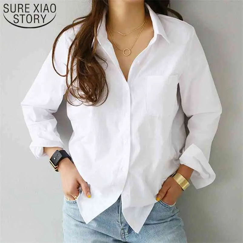 Chemises et chemisier féminin Top à manches longues Casual Blanc Turn-down Collier OL Style Femmes Blouses lâches 3496 50 210417