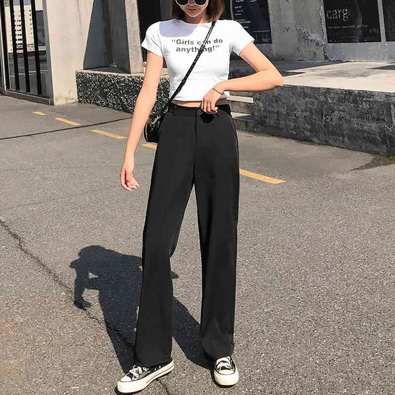 High Waist Korean Straight Black Loose Trousers Womens For Women Full  Length Summer Suit With Wide Leg And Flat Loose Trousers Women From Bai06,  $12.21