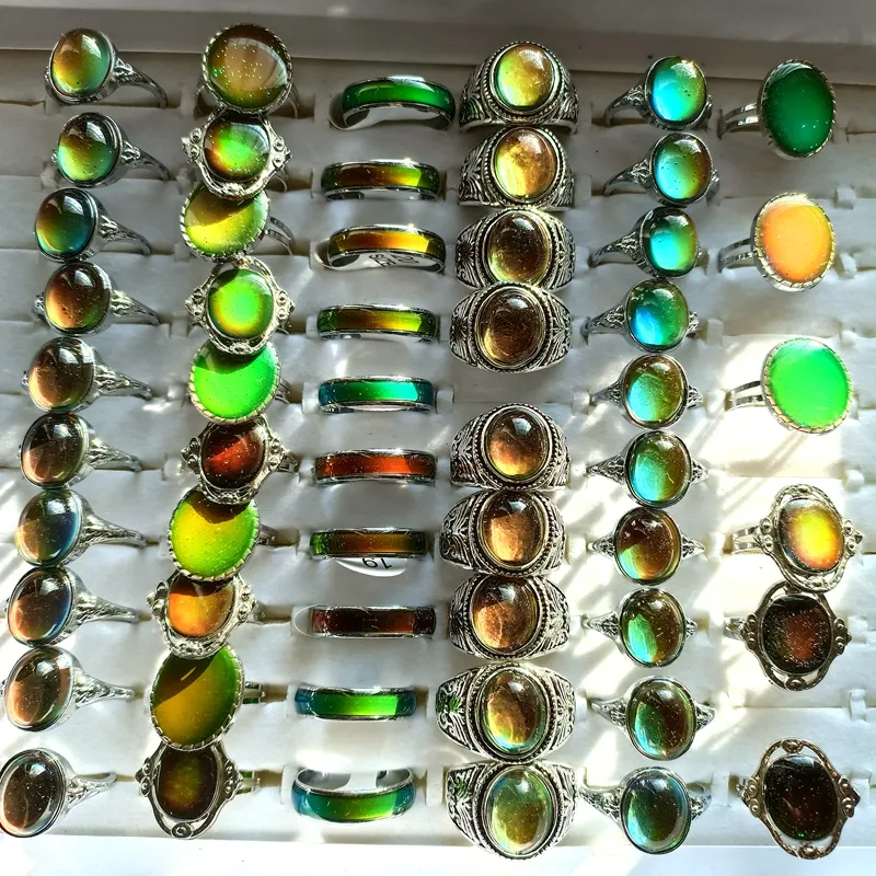 Retro Vintage Silver Tone Alloy Ring Set For Men And Women Emotional Temperature Change Fashon Style Opal Jewelry Wholesale From Hallo713119 21.36 DHgate.Com