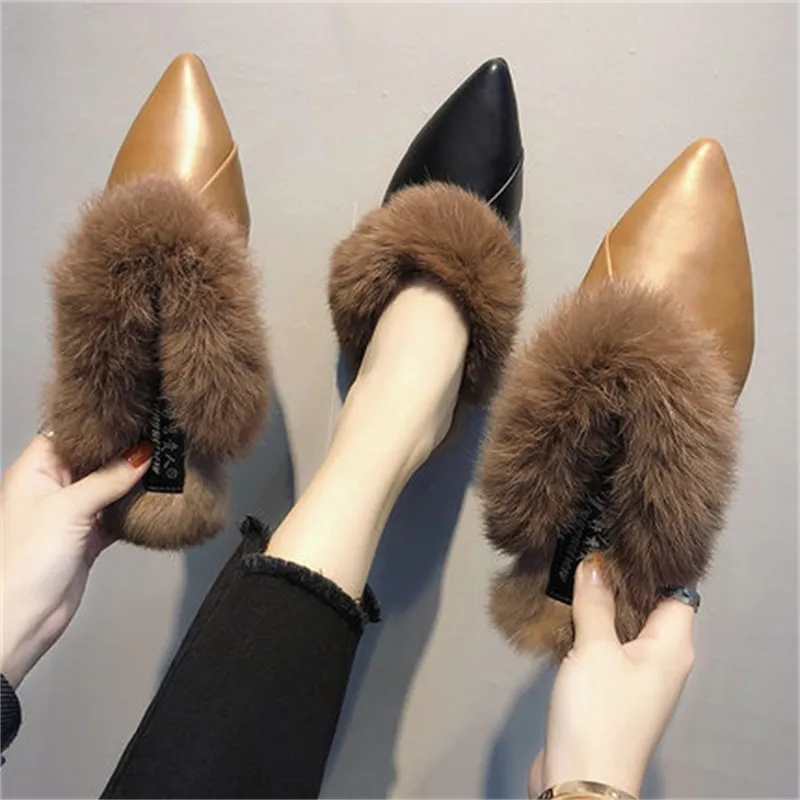 Baotou Half Slippers Women 2021 Autumn and Winter New Pointed Thick Heel British Style Muller Shoes Retro Ladies Leather Slipper Q0508