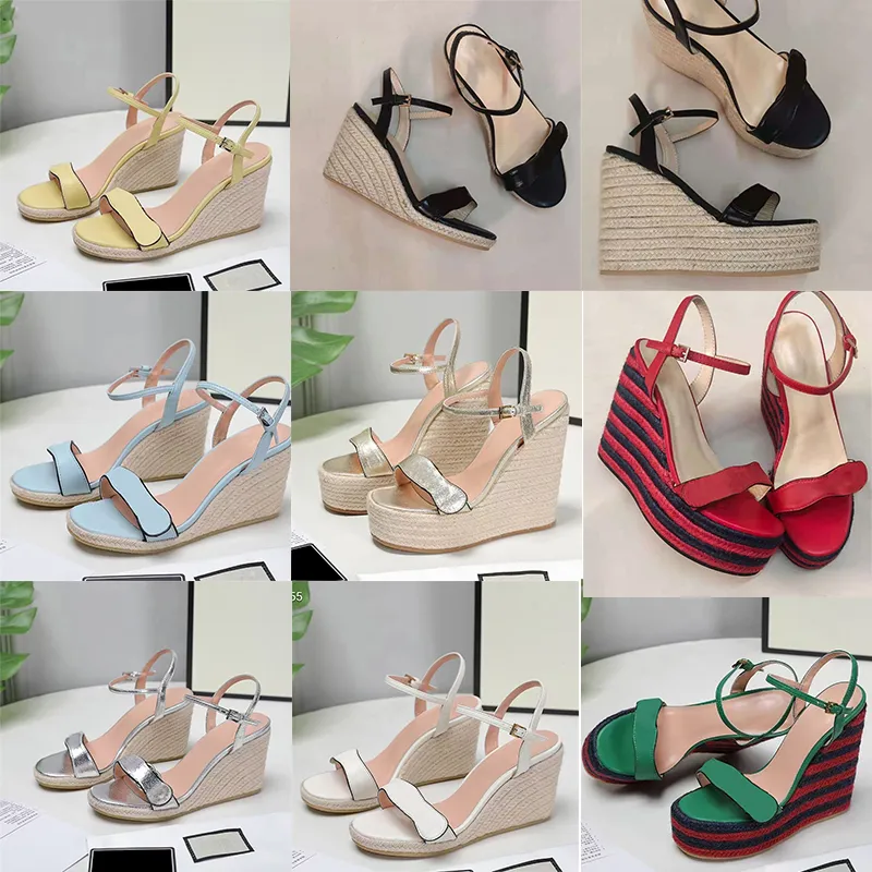 Sandalias de diseñador Mujeres Tobillo Cordón Alpargata Tacón en forma de cuña Tacones 13 cm Moda Correa de cuero genuino Pescador Vestido de novia Zapatos de fiesta con caja 291