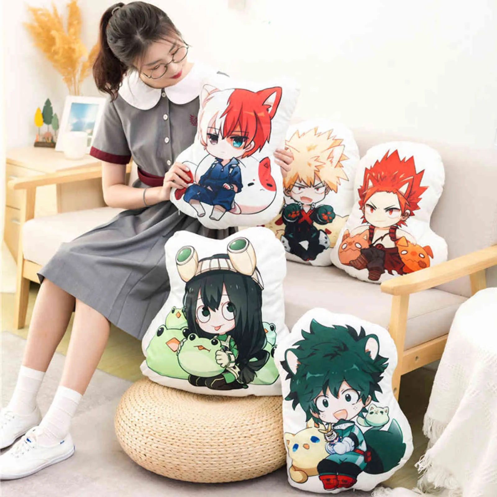 1pc 50cm Cartoon Anime Bakugou Katsuki Todoroki Shoto Midoriya Izuku Traversin en peluche Boku No Hero Academia Oreiller Enfants Lovely Toys Y211119